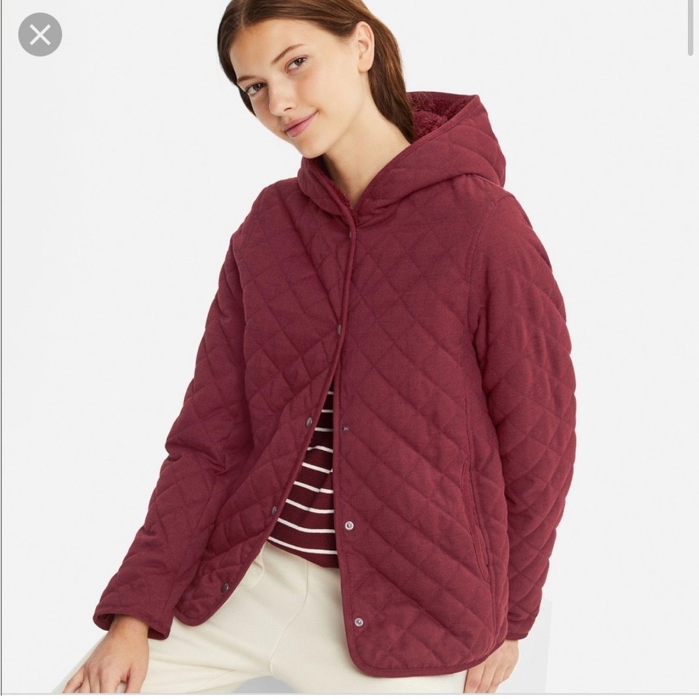 Uniglo Fleece Lined Red Quilted Parka Jacket
